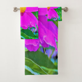 黄色の中心を持つ鮮やかな紫外線牡丹 バスタオルセット