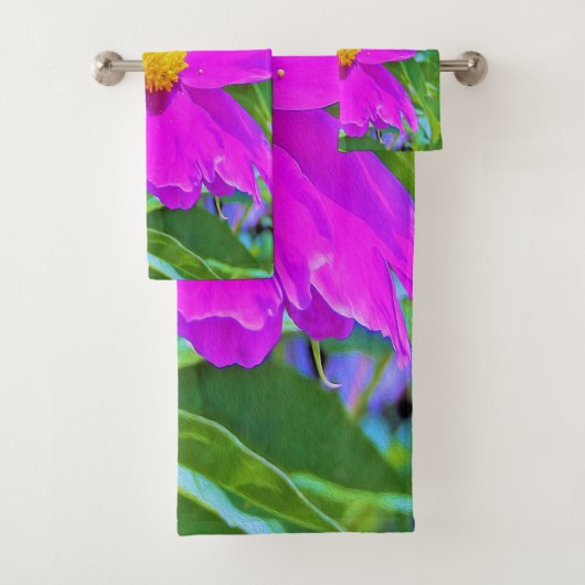 黄色の中心を持つ鮮やかな紫外線牡丹 バスタオルセット (インサイチュ)