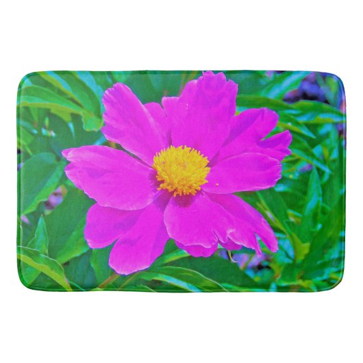 黄色の中心を持つ鮮やかな紫外線牡丹 バスマット (正面)