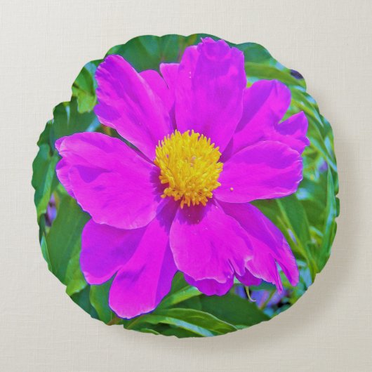 黄色の中心を持つ鮮やかな紫外線牡丹 ラウンドクッション (正面)