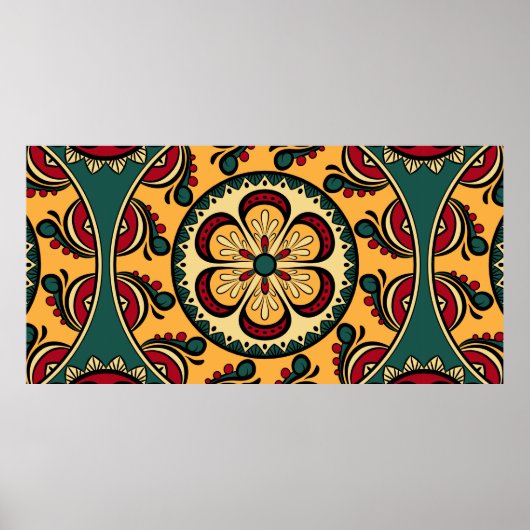 黄色の丸いオーナメントのシームレスなパターン ポスター (正面)