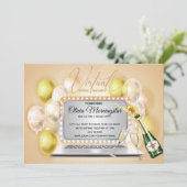 黄色の仮想ブライダルシャワーお祝いノートパソコン 招待状 (スタンド正面)