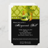 黄色の仮装ボールマスクの衣装ハロウィーンの部分 招待状 (正面/裏面)