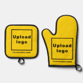 黄色の会社名とロゴ 鍋つかみ&鍋敷きセット (正面)