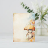 黄色の傘の水彩画の背景のマウス ポストカード (スタンド正面)