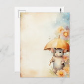 黄色の傘の水彩画の背景のマウス ポストカード (正面/裏面)