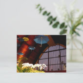 黄色の傘の白い花ブルーアートフォト ポストカード (スタンド正面)