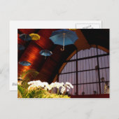 黄色の傘の白い花ブルーアートフォト ポストカード (正面/裏面)