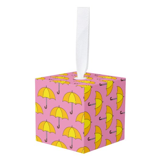 黄色の傘 キューブオーナメント (正面アングル)