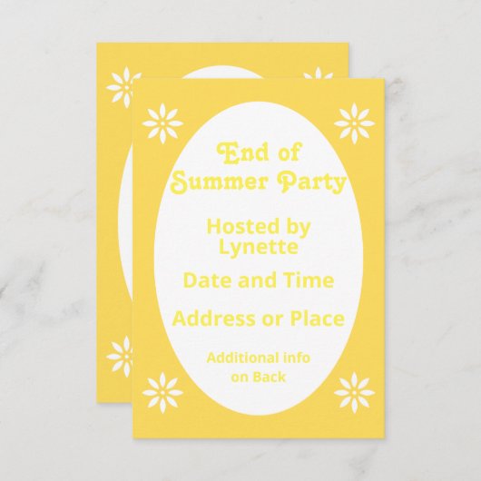 黄色の優美なフローラ夏の終わりパーティー 招待状 (正面/裏面)