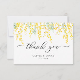 黄色の優美な野生の花ミモサ素朴結婚の サンキューカード