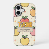 黄色の先生の学校のアップルパターン  iPhone 16ケース (裏面)