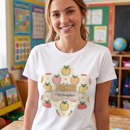黄色の先生の学校のアップルパターン Tシャツ