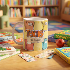 黄色の先生の学校の本のパターン コーヒーマグカップ
