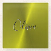 黄色の光沢のあるフェイク金属 ガラスコースター (正面)