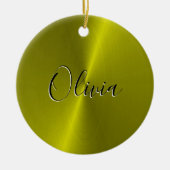 黄色の光沢のあるフェイク金属 セラミックオーナメント (正面)