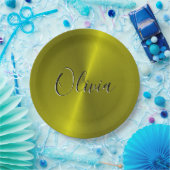 黄色の光沢のあるフェイク金属 ペーパープレート (パーティー)