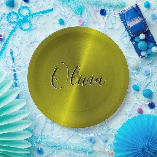 黄色の光沢のあるフェイク金属 ペーパープレート (パーティー)