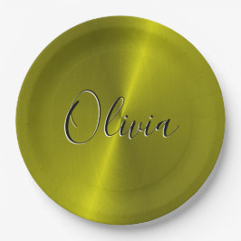 黄色の光沢のあるフェイク金属 ペーパープレート