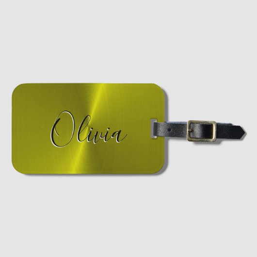 黄色の光沢のあるフェイク金属 ラゲッジタグ (正面横)