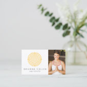 黄色の円マンダラホリスティック、写真を追加ヒーラー 名刺 (スタンド正面)