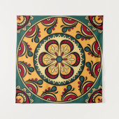 黄色の円形オーナメントの継ぎ目なし タペストリー (正面(横))