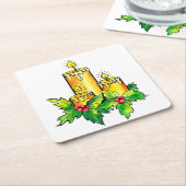 黄色の冬のパーティーテーブルデコール スクエアペーパーコースター (アングル)