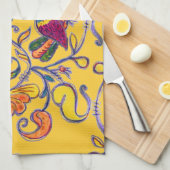 黄色の北の鳥 キッチンタオル (四つ折り)