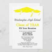 黄色の卒業式キャップス級懇親会テンプレート 招待状 (正面/裏面)