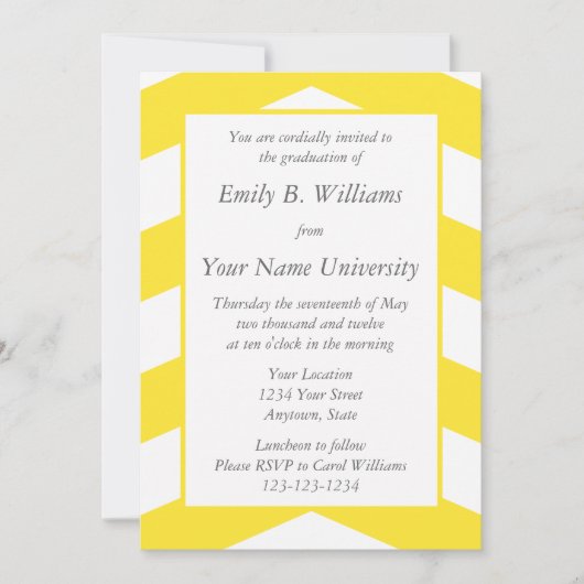 黄色の卒業案内または発表 招待状 (正面)