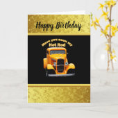 黄色の古いロードスターと金ゴールドブラックフォイルデザイン カード (黄色い花)