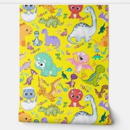 黄色の可愛い恐竜の模様 | 壁紙