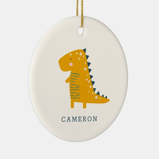 黄色の可愛い恐竜パーソナライズされた セラミックオーナメント (右)