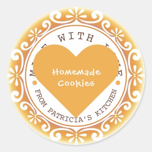 黄色の台所からラブクッキーで作られる ラウンドシール (正面)