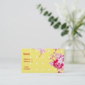 黄色の名刺にピンクのバラ 名刺 (スタンド正面)