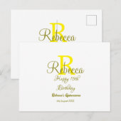 黄色の名前のモノグラムが入った15歳の誕生日おめでとう ポストカード (正面/裏面)