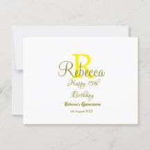 黄色の名前のモノグラムが入った15歳の誕生日おめでとう