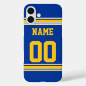 黄色の名前番号を持つサッカージャージーブルー Case-Mate iPhoneケース (裏面)