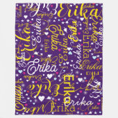 黄色の名前、スプラッタかわいいハートと星 フリースブランケット (正面)