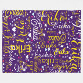 黄色の名前、スプラッタかわいいハートと星 フリースブランケット (正面(横))