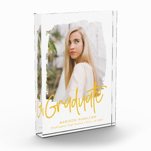 黄色の名門私立校風のスクリプトの卒業 フォトブロック (左)