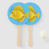 黄色の唐魚漫画イラストレーション ハンドファン (正面&裏面)