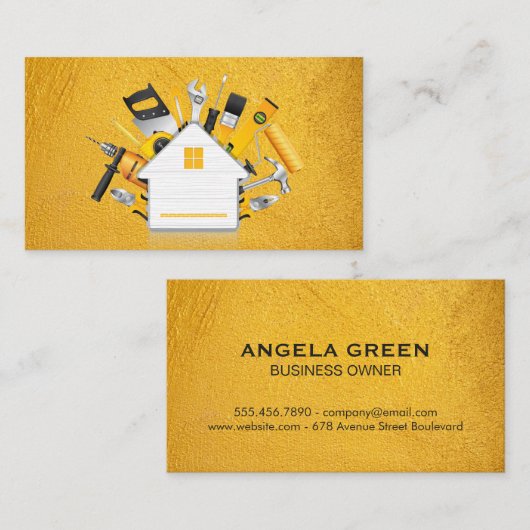 黄色の壁テクスチャ |ホーム修復ツール 名刺 (正面/裏面)