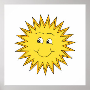 黄色の夏の太陽と幸せな顔。 ポスター