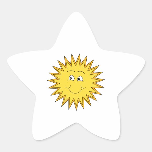 黄色の夏の太陽と幸せな顔。 星シール (正面)