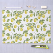 黄色の夏の水の色のレモンと緑の葉色の 薄葉紙 (クラフト)