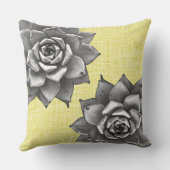 黄色の多肉質の水色 クッション (裏面)