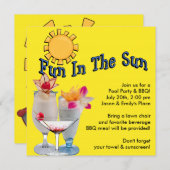 黄色の大人プールパーティーBBQ招待状 招待状 (正面/裏面)
