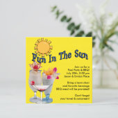 黄色の大人プールパーティーBBQ招待状 招待状 (スタンド正面)