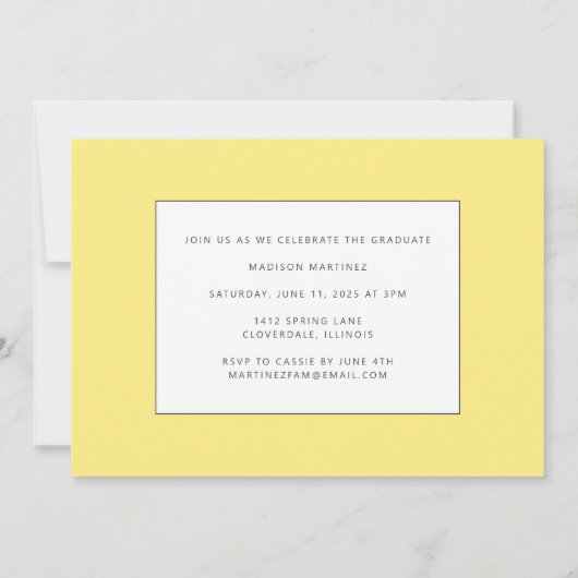 黄色の大学院生向けスクリプト卒業発表 招待状 (裏面)